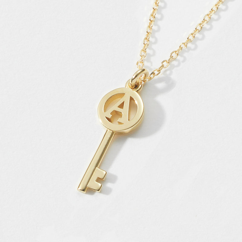Initial Key Necklace in Yellow Gold