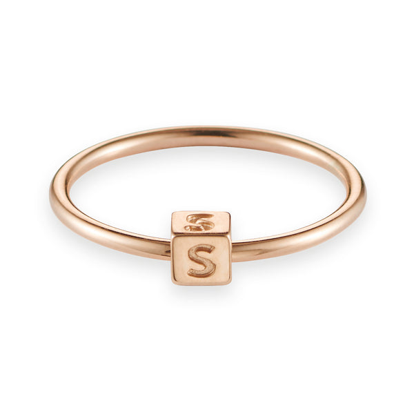 Cube Initial Ring in Rose Gold