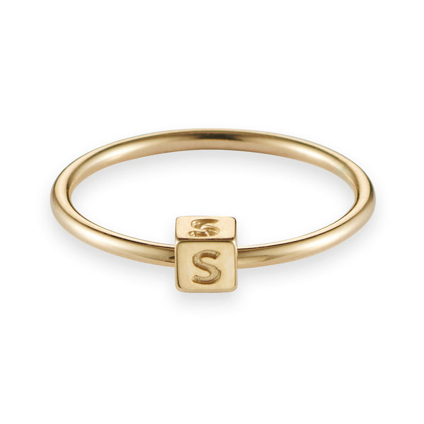 Cube Initial Ring in Yellow Gold