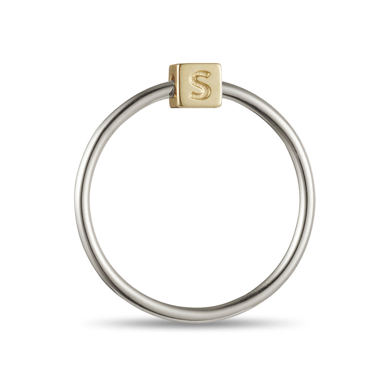 Cube Initial Ring in Sterling Silver and Yellow Gold
