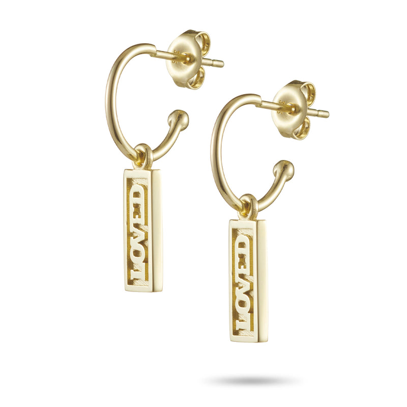 Pair of LOVED Bar Hoop Earrings in Yellow Gold