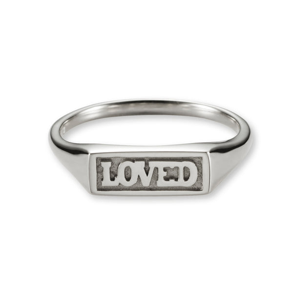 LOVED Bar Signet Ring in Sterling Silver