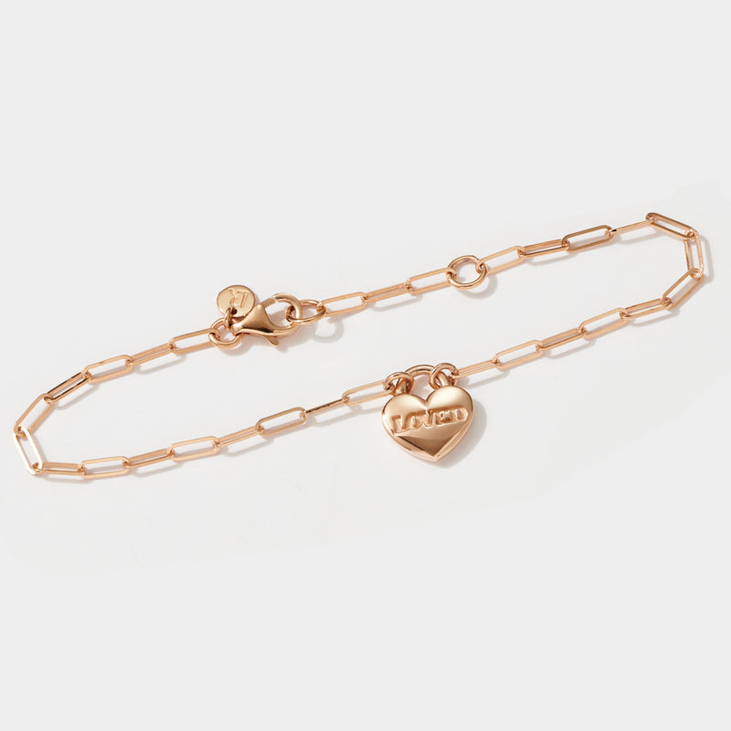 LOVED Heart Padlock Bracelet in Rose Gold