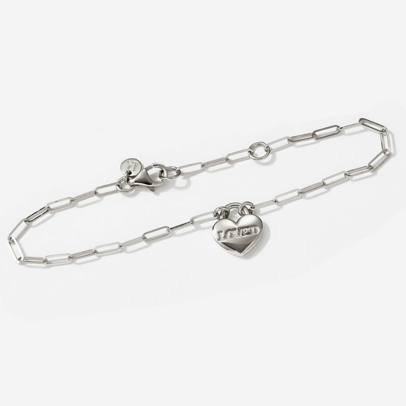 LOVED Heart Padlock Bracelet in Sterling Silver