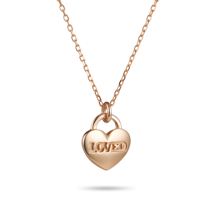 LOVED Heart Padlock Necklace in Rose Gold