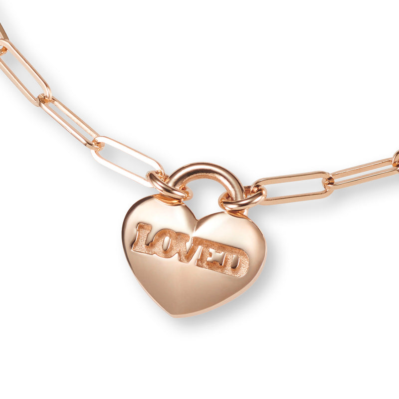 LOVED Heart Padlock Bracelet in Rose Gold
