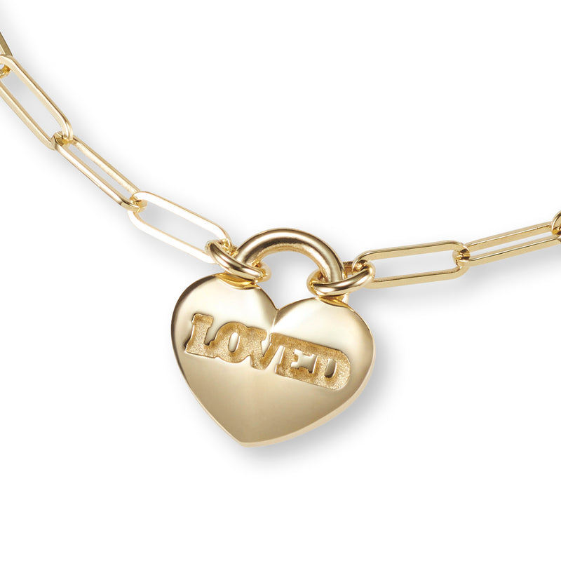 LOVED Heart Padlock Bracelet in Yellow Gold
