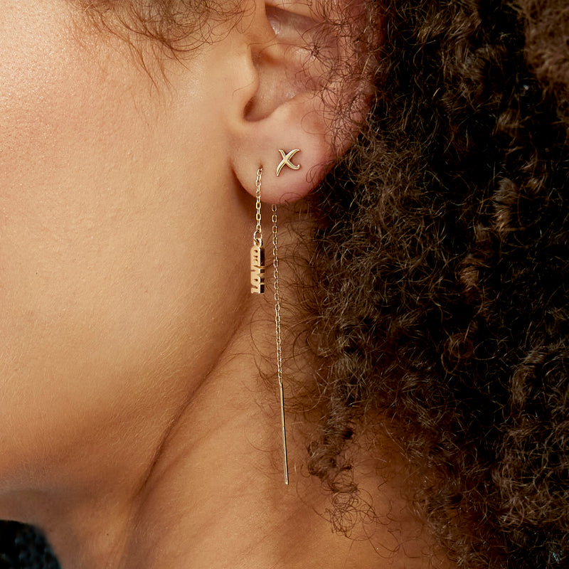 Pair of LOVED Thread Earrings in Yellow Gold