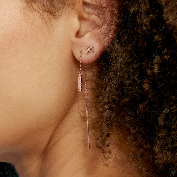 Pair of LOVED Thread Earrings in Rose Gold