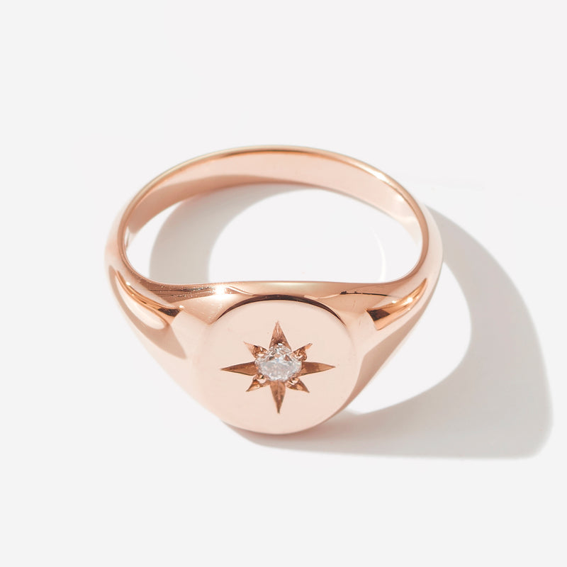 Large Diamond Signet Ring in Rose Gold