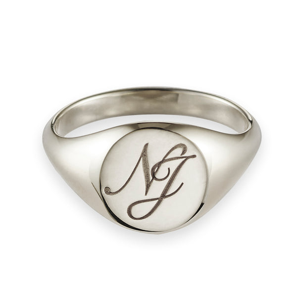 Monogrammed Large Signet Ring in White Gold