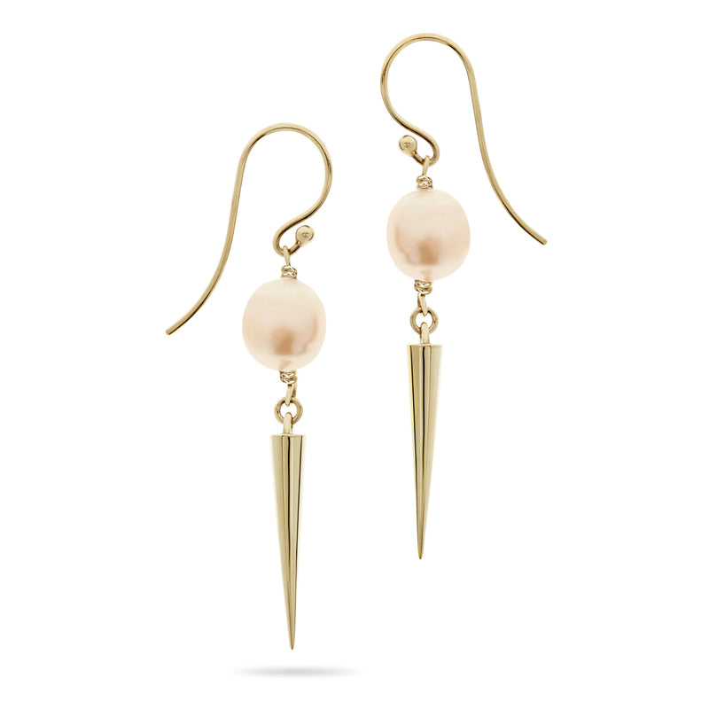 Gold and Pearl Spiked Drop Earrings by Luke Rose