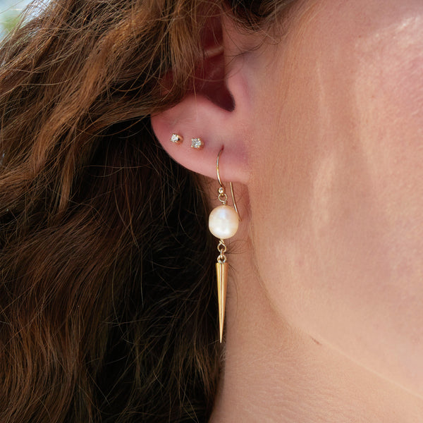 Large Spiked Pearl Earrings in Yellow Gold