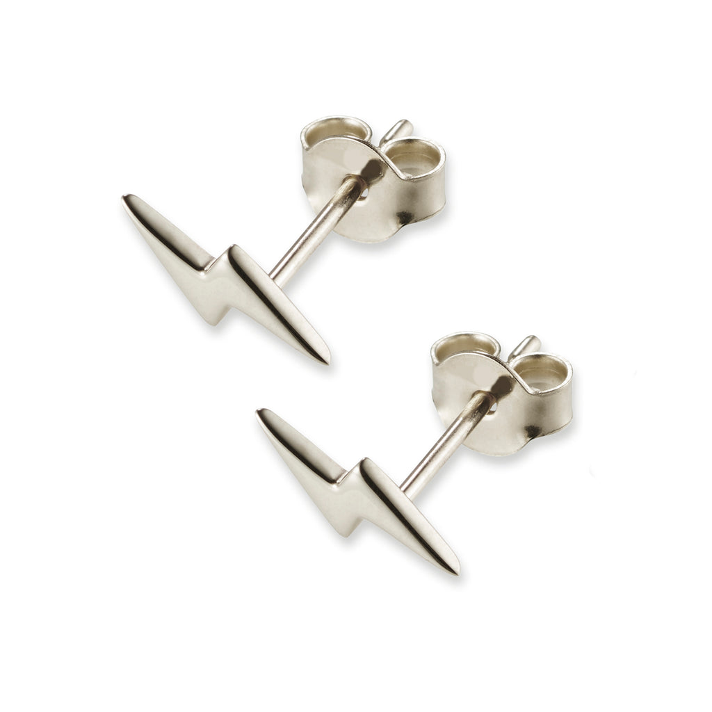 Silver Lightning Bolt Stud Earrings LUKE ROSE Shop Silver