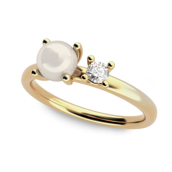 Lelani Pearl and Diamond Ring in Yellow Gold