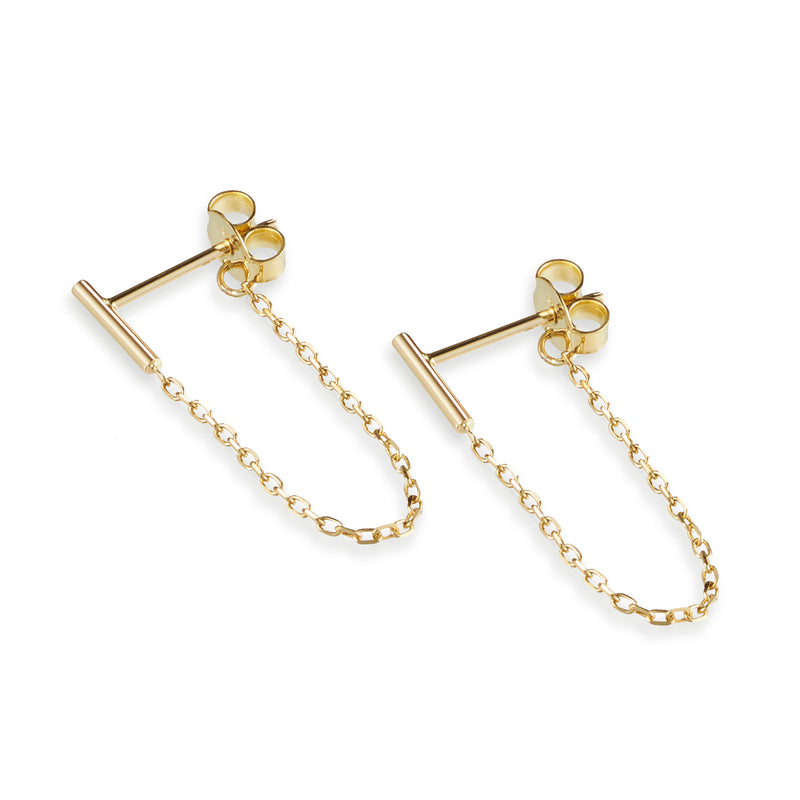 Linear Chain Stud Earring in Yellow Gold