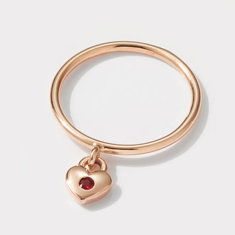 Love Heart Drop Ruby Ring in Rose Gold