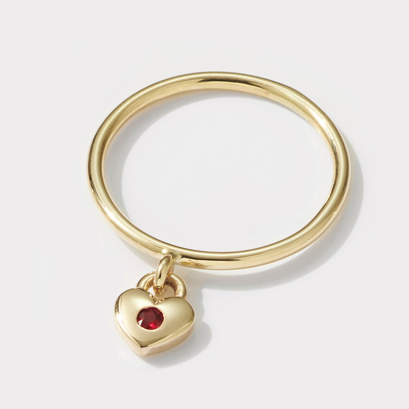 Love Heart Drop Ruby Ring in Yellow Gold