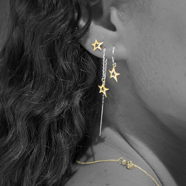 Lucky Star Hoop Earrings in Yellow Gold and Sterling Silver