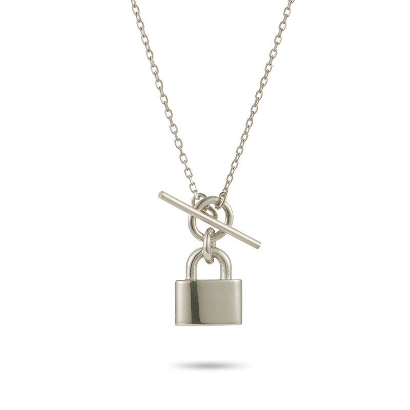 Baby T Bar Love Lock Necklace in Sterling Silver