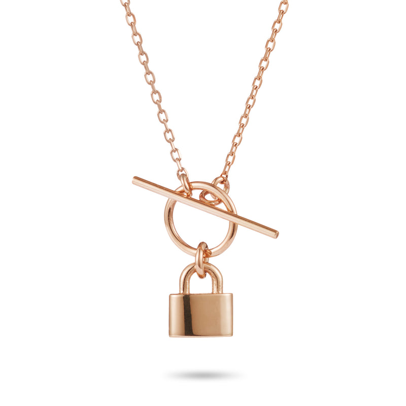 Baby T Bar Love Lock Necklace in Rose Gold