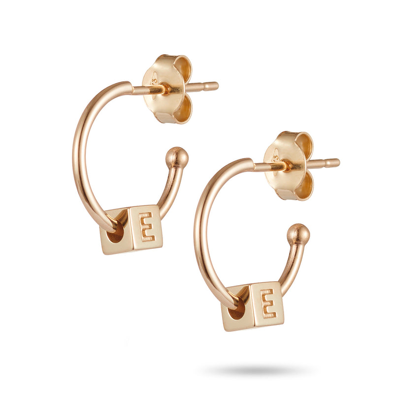 Pair of Initial Cube Earrings in Rose Gold