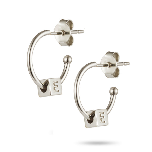 Pair of Initial Cube Earrings in Sterling Silver