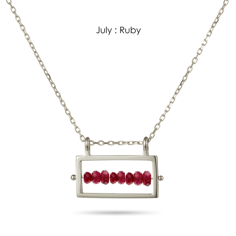 Rectangular Birthstone Abacus Necklace in Sterling Silver