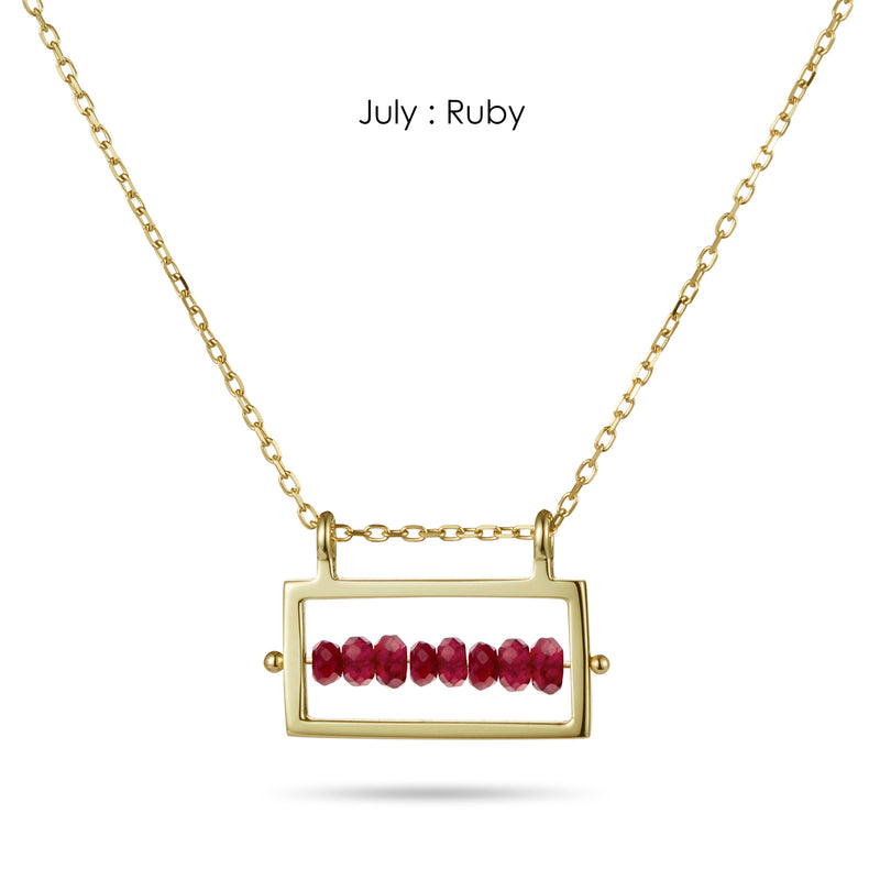 Rectangular Birthstone Abacus Necklace in Yellow Gold
