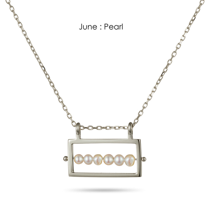 Rectangular Birthstone Abacus Necklace in Sterling Silver