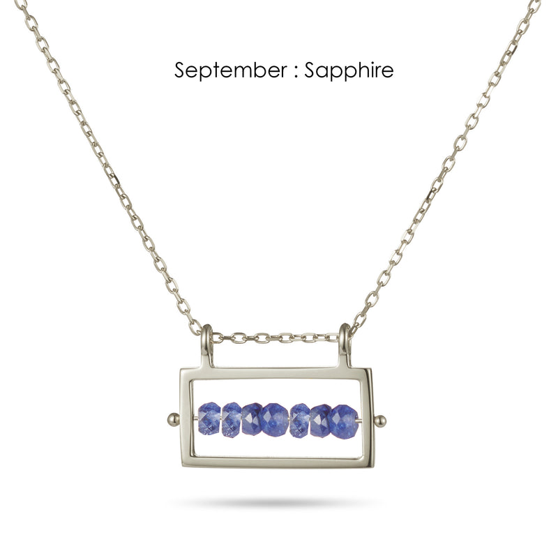 Rectangular Birthstone Abacus Necklace in Sterling Silver