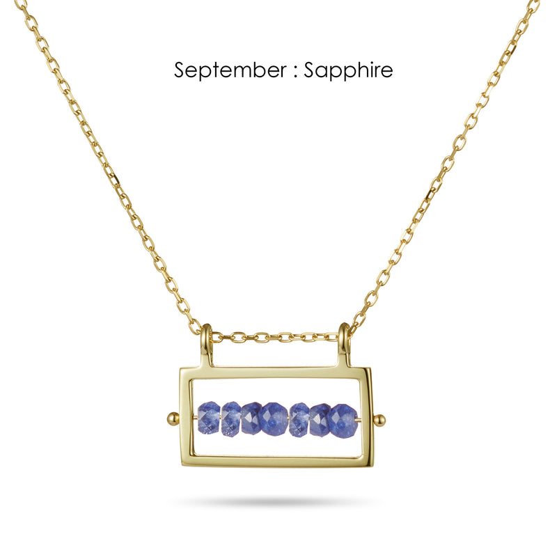 Rectangular Birthstone Abacus Necklace in Yellow Gold