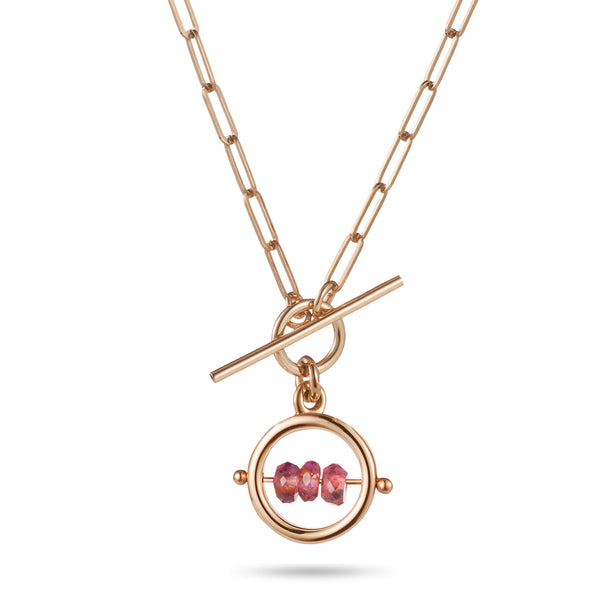Paperclip Round Baby T Bar Birthstone Abacus Necklace in Rose Gold