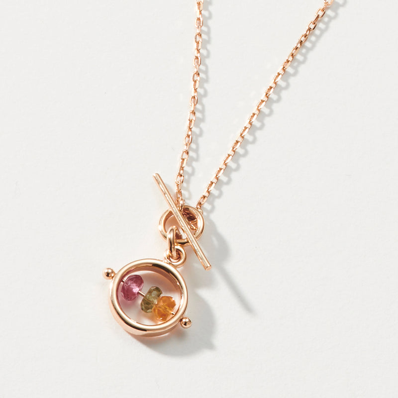 Round Baby T Bar Birthstone Abacus Necklace in Rose Gold