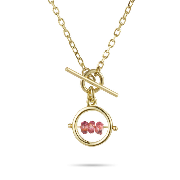 Round Baby T Bar Birthstone Abacus Necklace in Yellow Gold