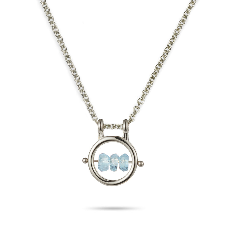 Round Birthstone Abacus Necklace in White Gold
