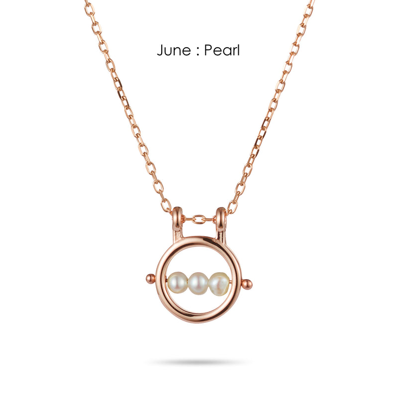 Round Birthstone Abacus Necklace in Rose Gold