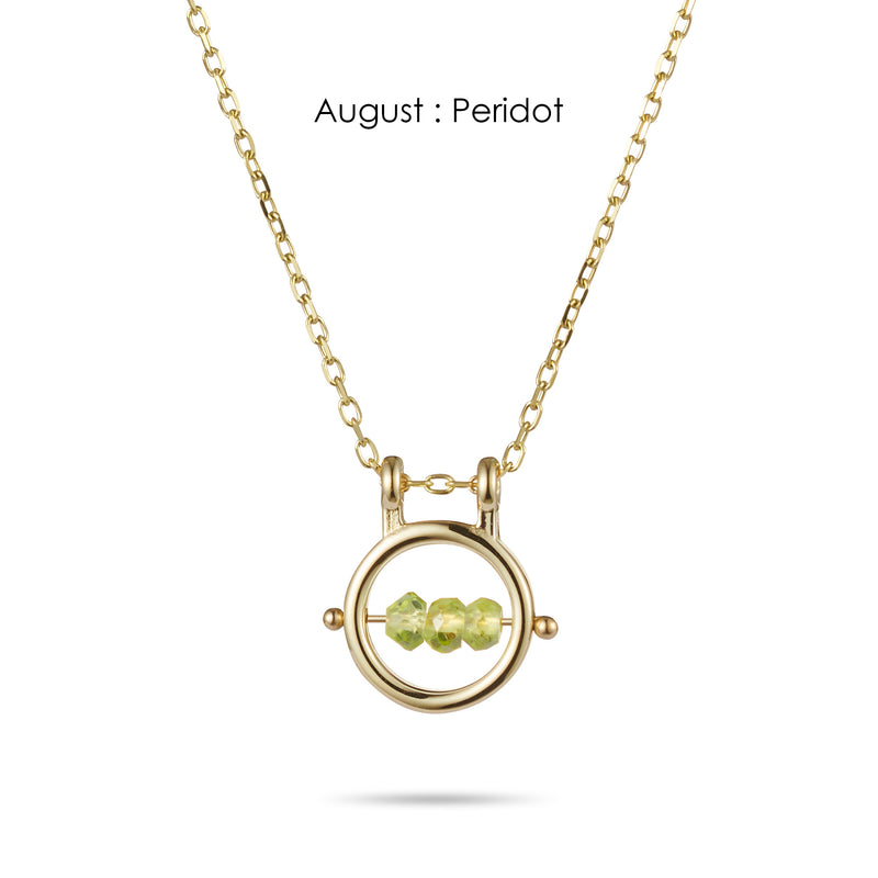 Round Birthstone Abacus Necklace in Yellow Gold