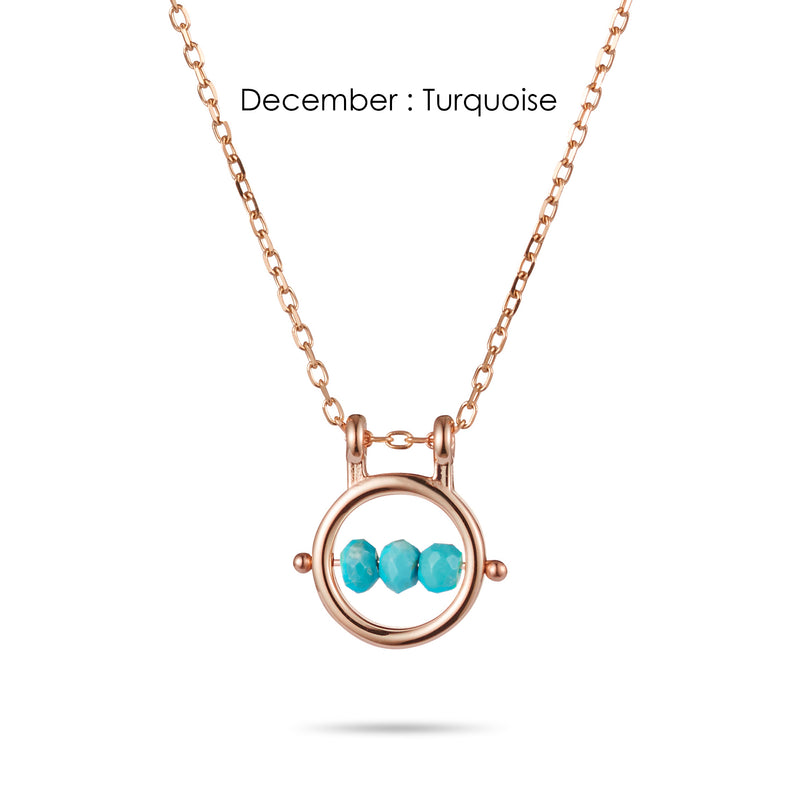 Round Birthstone Abacus Necklace in Rose Gold