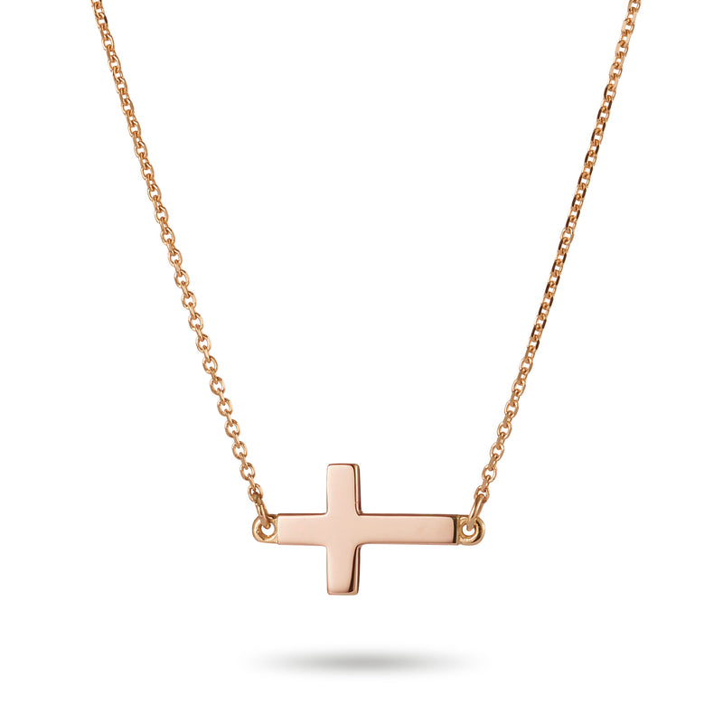 Sideways Crucifix Necklace in Rose Gold