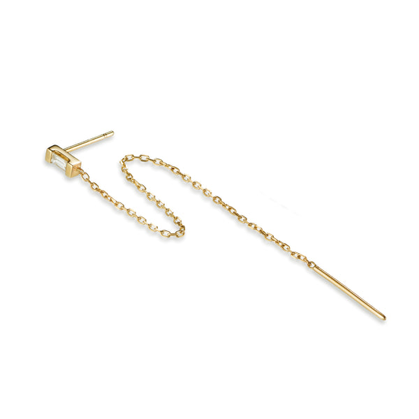 Baguette Diamond Stud Threader Earring in Yellow Gold