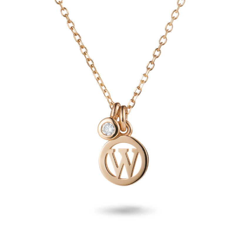 Diamond Drop Initial Disc Necklace in Rose Gold