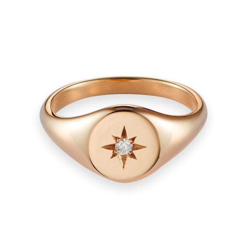 Small Diamond Signet Ring in Rose Gold