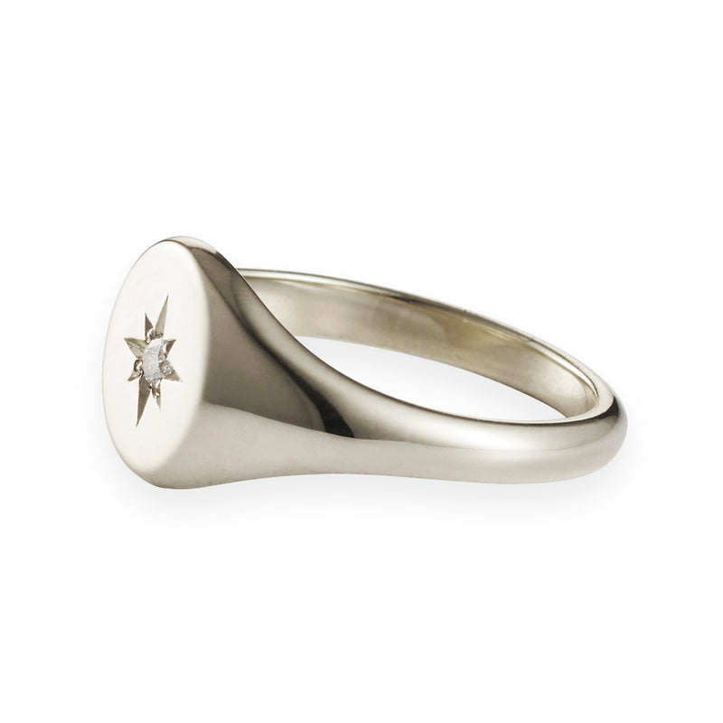 Small Diamond Signet Ring in White Gold