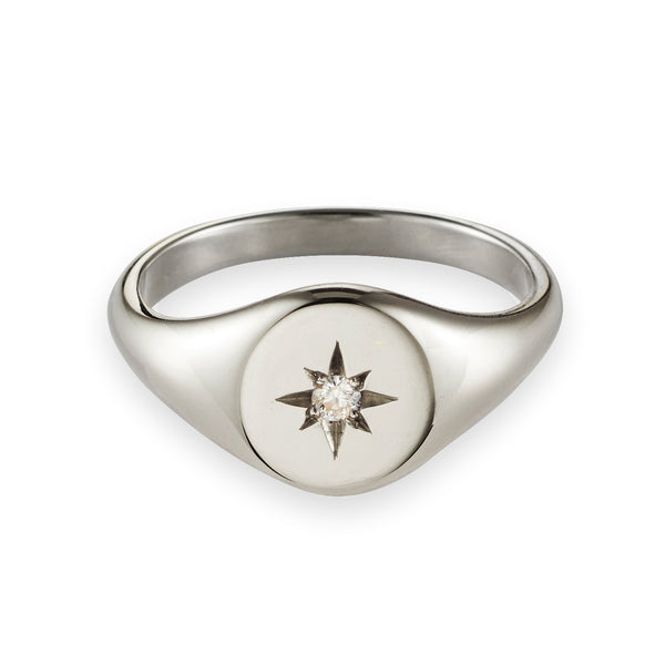 Small Diamond Signet Ring in White Gold