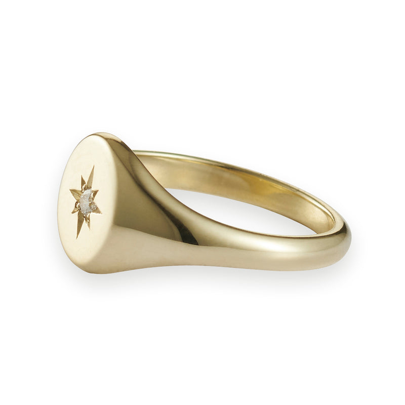Small Diamond Signet Ring in Yellow Gold