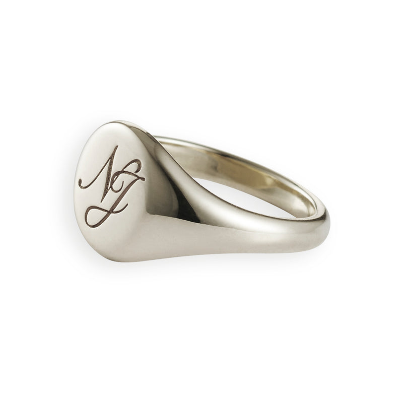 Monogrammed Small Signet Ring in White Gold