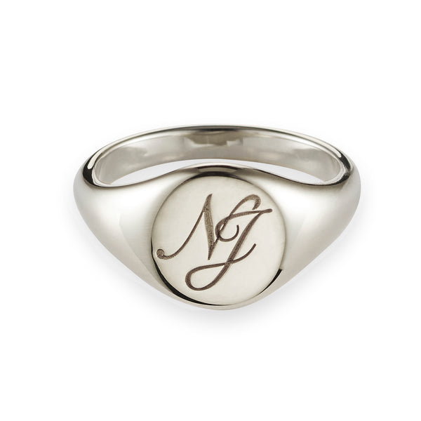 Monogrammed Small Signet Ring in White Gold