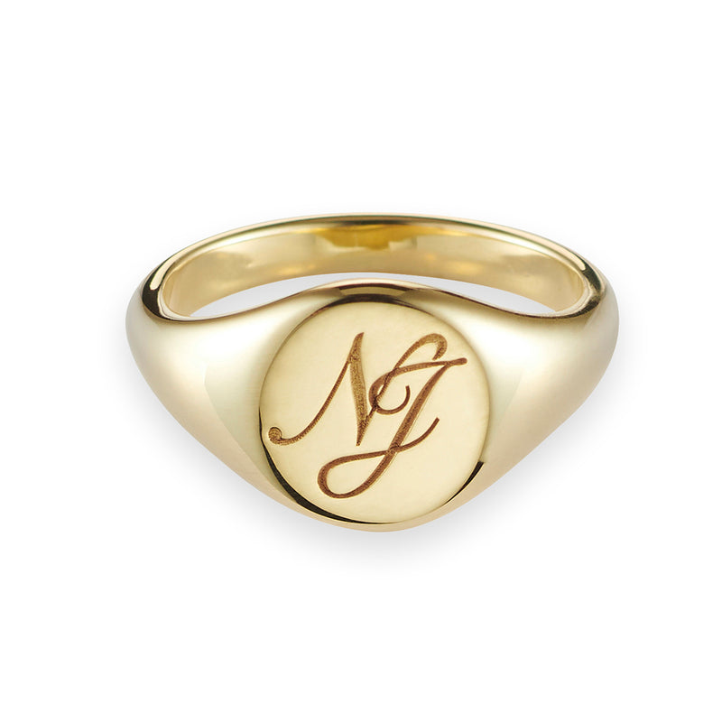Monogrammed Small Signet Ring in Yellow Gold