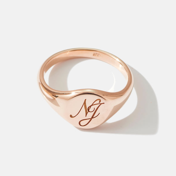 Monogrammed Small Signet Ring in Rose Gold